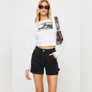 Princess Polly Lou Carpenter Black Denim Shorts Size 4